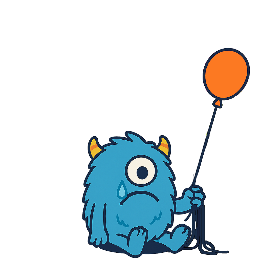 A friendly monster holding 1 balloon